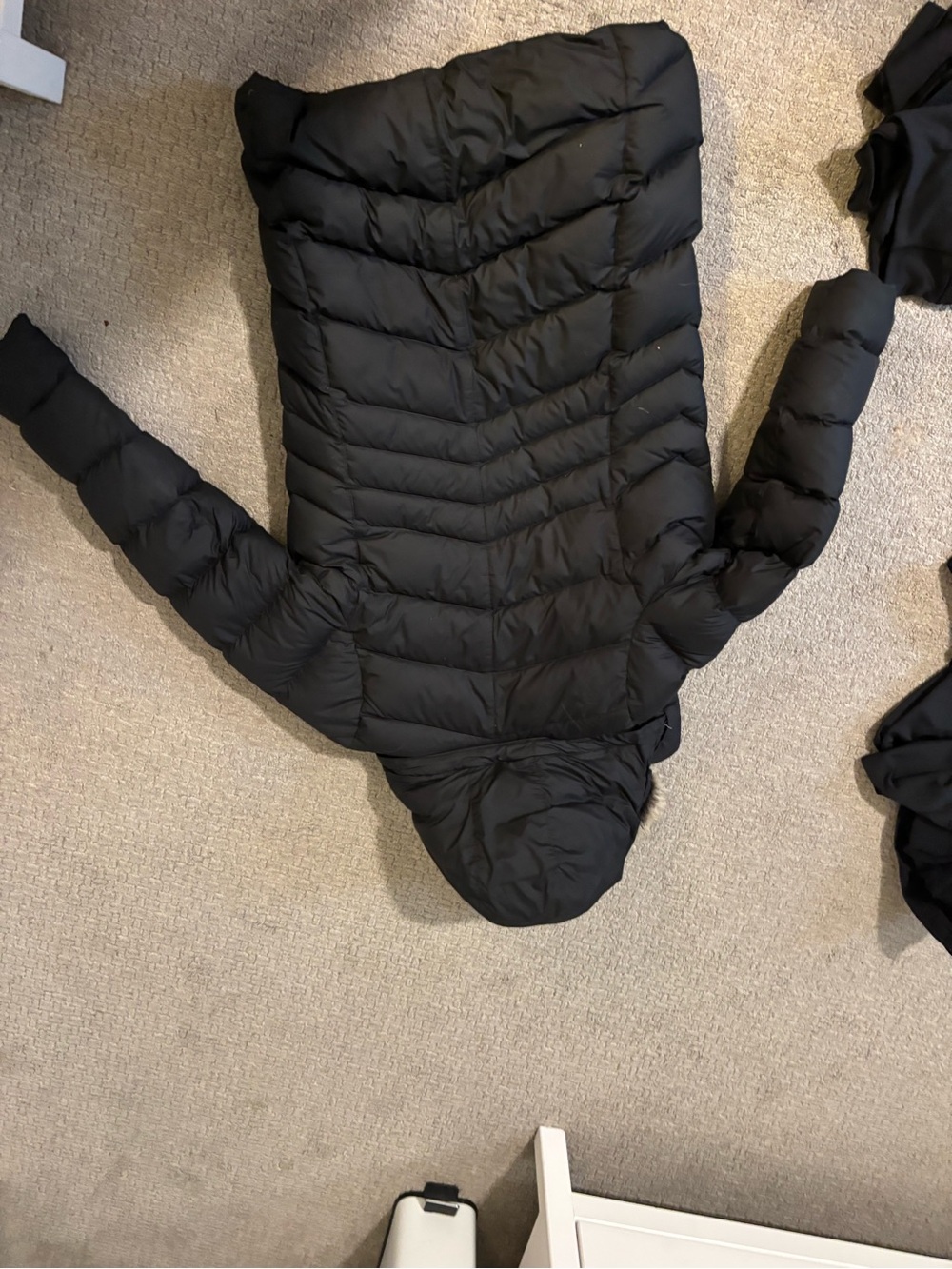 Marmot Black Hooded Chevron Puffer Coat